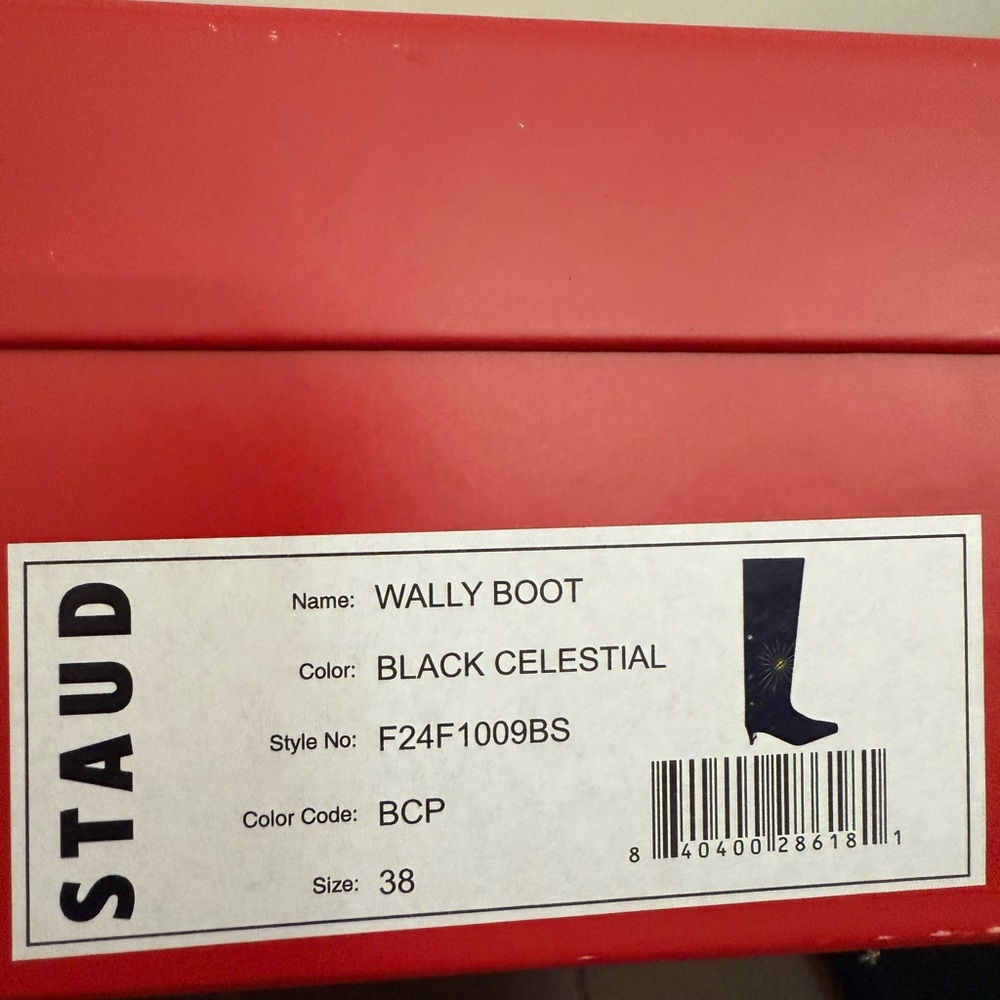 NWT STAUD Wally Suede Crystal embellished Tall Boots in Black Celestial Size 8 - Picture 8 of 17